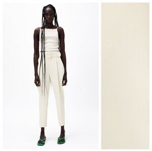 NWT. Zara Cream High-Waisted Pants/Trousers with Fabric-Covered Belt. Size S.